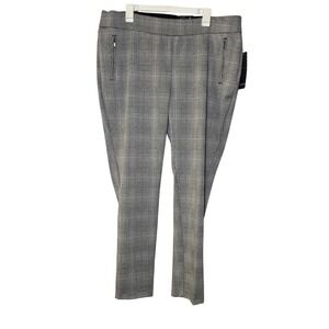 Massini Womens Grey Glen Plaid Skinny Ponte Pants Tummy Control Plus 2X NWT